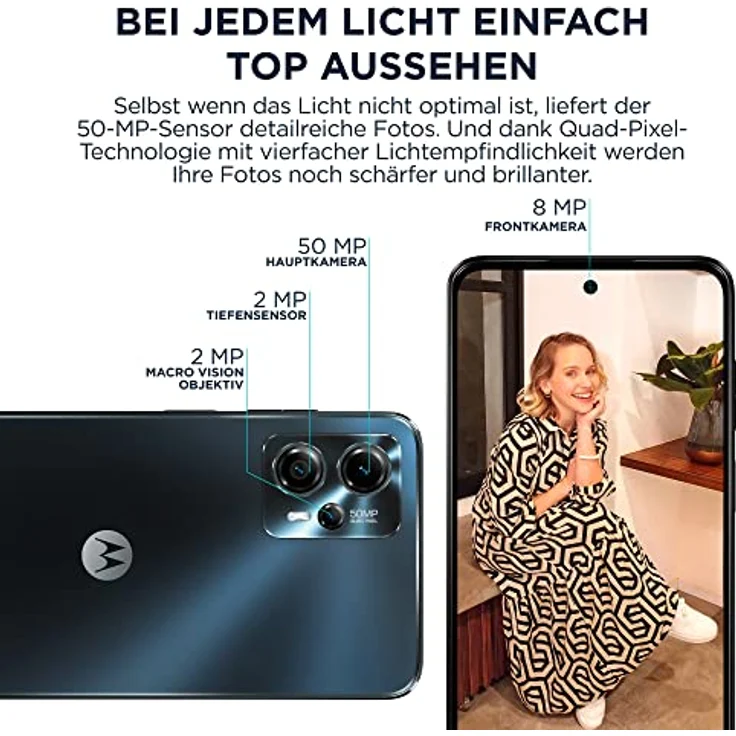 Motorola moto g13 Smartphone (6,52"-HD+-Display, 50-MP-Kamera, 4/128 GB, 5000 mAh, Android 13), Matte Charcoal, inkl. Schutzcover + KFZ-Adapter  – Bild 3