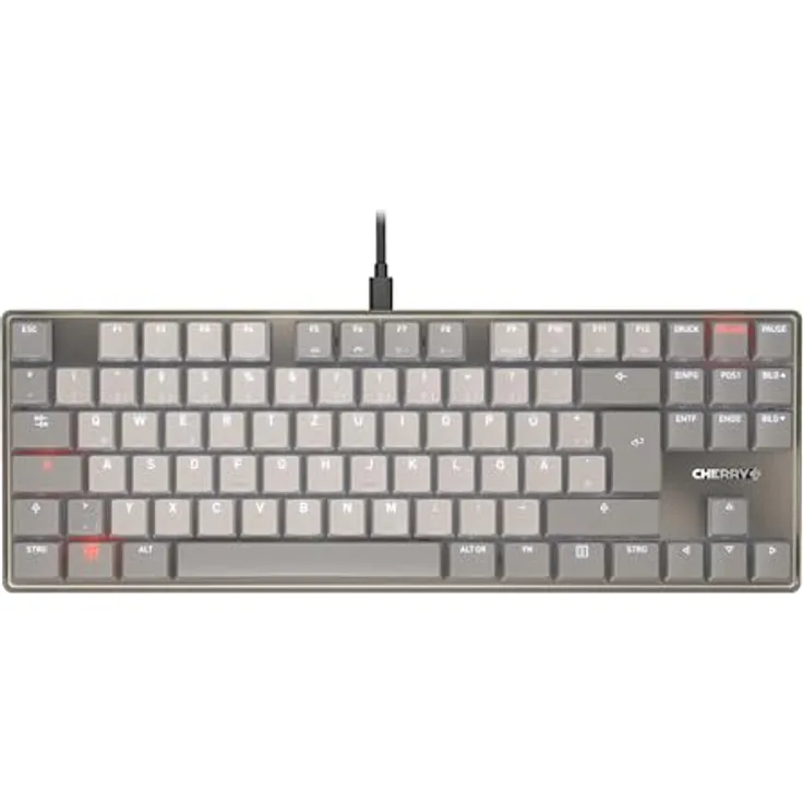 CHERRY KC 500 MX LP TKL, Mechanische Low-Profile-Tastatur ohne Nummernblock, Deutsches Layout (QWERTZ), Kabelgebunden (USB-A), 10-stufige weiße Beleuchtung, Graue PBT-Tastenkappen, MX LP 2.0 Ivory Switches