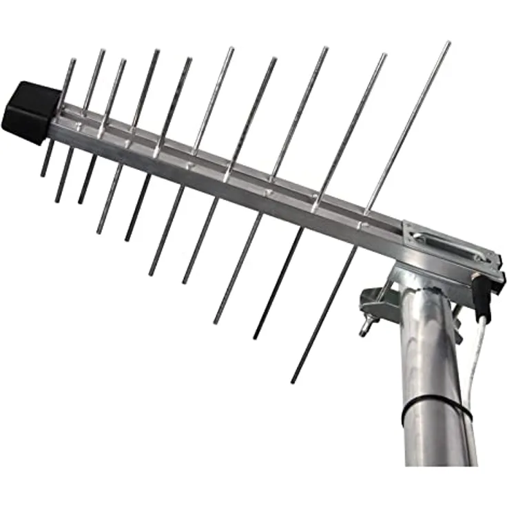 EMOS DVB-T2 Außenantenne mit Verstärker, aktive Aussen-Antenne für max. Signalstärke, integrierter LTE-Filter, für Fernempfang 0-100 km, Anschluss an DVB-T, DVBT-2 Receiver und Fernseher