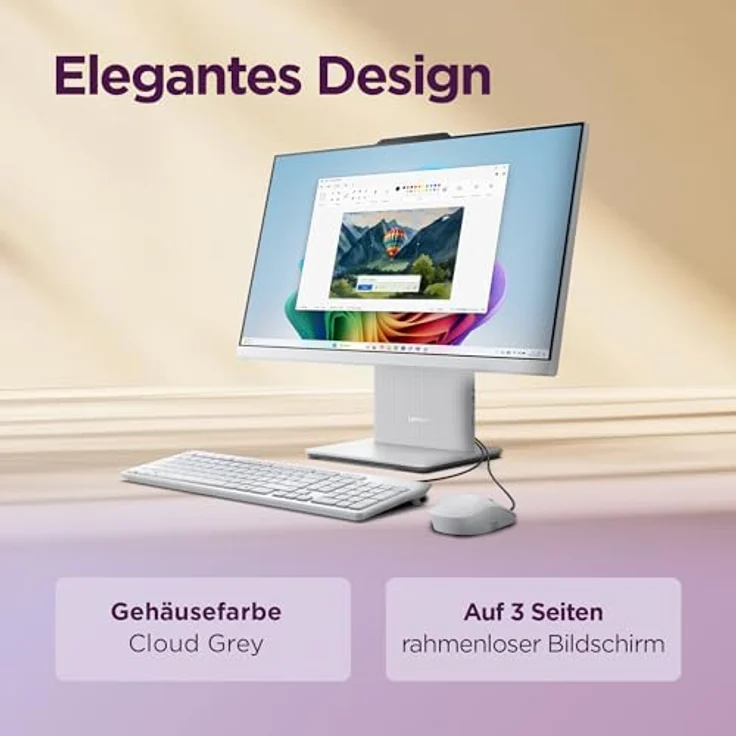 Lenovo IdeaCentre All-In-One PC, 23.8" Full HD, AMD Ryzen 7 250, 16GB RAM, 1TB SSD, AMD Radeon Grafik, Windows 11, Cloud grau, inkl. USB Maus-Tastatur, 3 Monate Premium Care – Bild 5