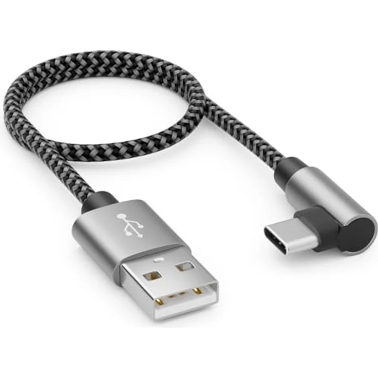 deleyCON 0,30m USB-A auf USB-C Kabel 90° gewinkelt, schnelles Laden und Datenübertragung bis 480Mbps, robustes Aluminium- und Nylon-Design – Bild 1