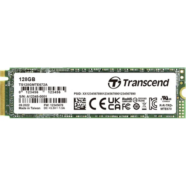 Transcend 128 GB Interne PCIe SSD TS128GMTE672A-VS1, Selbstverschlüsselnde Festplatte mit AES 256-Bit-Verschlüsselung, gold