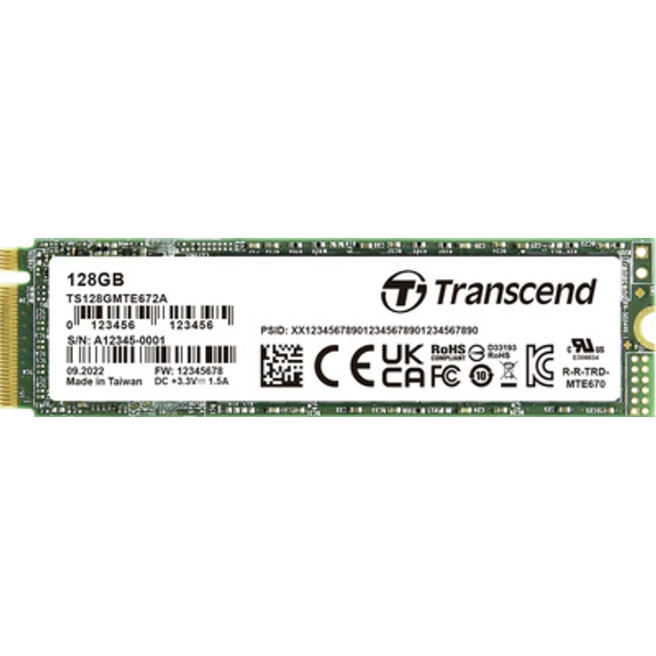 Transcend 128 GB Interne PCIe SSD TS128GMTE672A-VS1, Selbstverschlüsselnde Festplatte mit AES 256-Bit-Verschlüsselung, gold