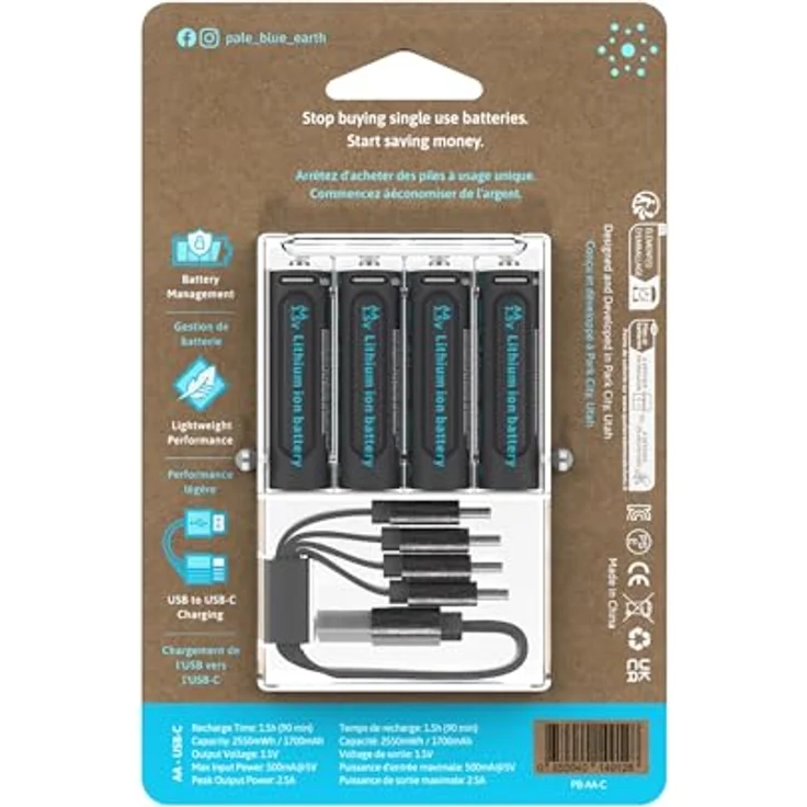 Paleblue Mignon (AA)-Akku Li-Ion 1700mAh 1.5V, USB-C Ladeanschluss, 4er Pack mit LED-Anzeige – Bild 2