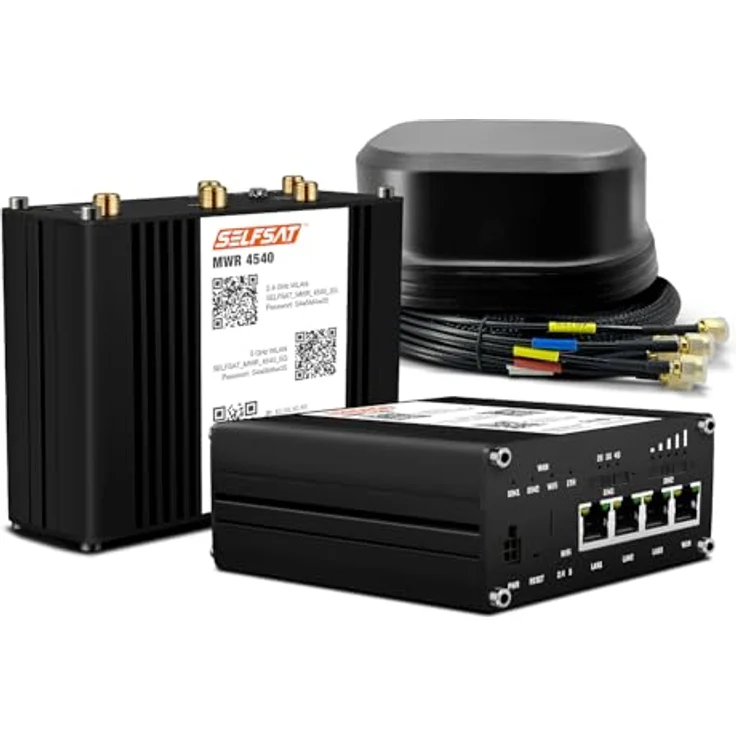SELFSAT MWR 4540 4G Cat 6 WLAN Router bis 300 Mbps, inkl. SATCO 5G Antenne, schwarz, wasserfest, für Wohnmobile und Wohnwagen – Bild 1