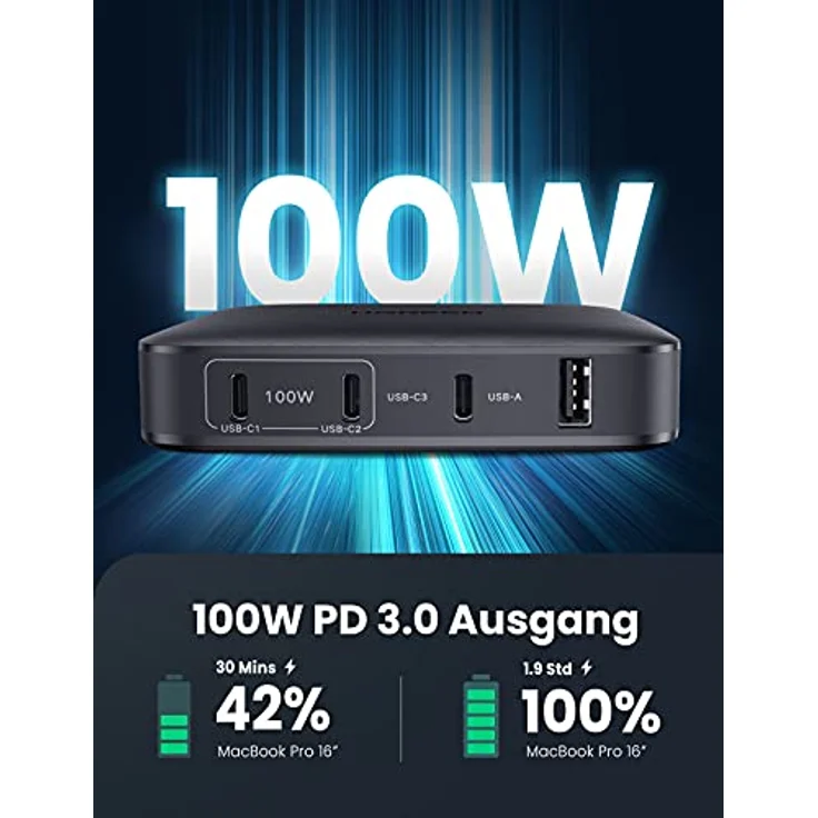 Ugreen USB-A+3xUSB-C 100W Deskt Fast Wall Charger EU Black – Bild 2