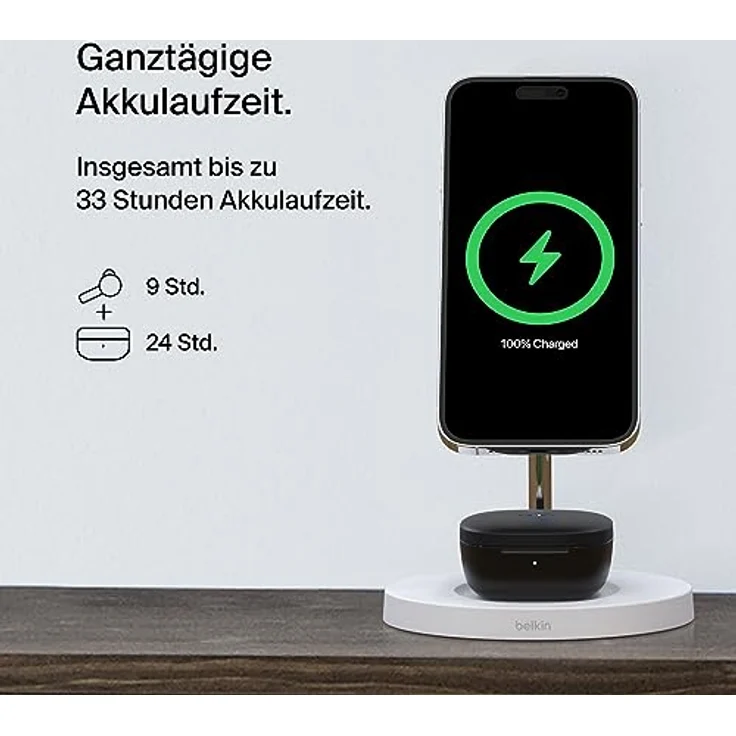 Belkin SoundForm™ Motion True Wireless In-Ear-Kopfhörer, Noise Cancelling, kabelloses Ladecase, 2 Mikrofone, Spritzwasserschutz der Schutzart IPX5, Bluetooth-Earbuds für iPhone, Samsung – Schwarz – Bild 2