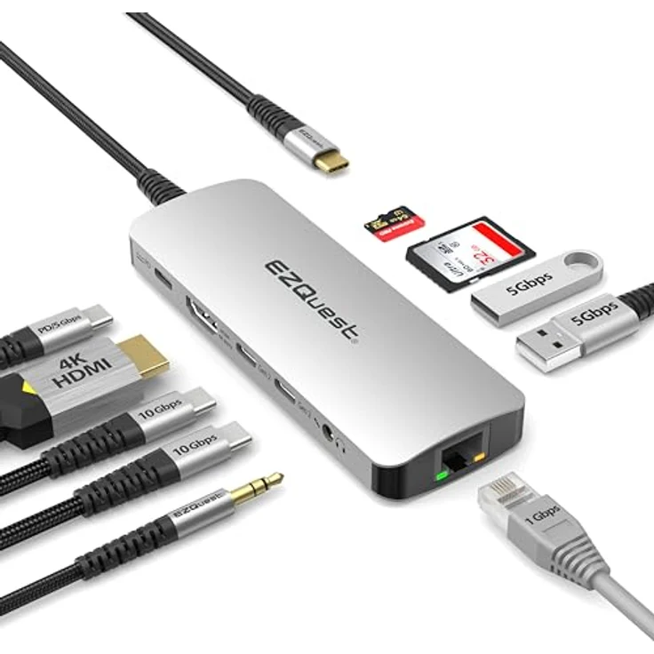 EZQuest USB C Hub 10 in 1 – Docking Station with 100W PD, HDMI 4k, 10Gbps Data - MacBook & Type C Devices Compatible – Bild 1