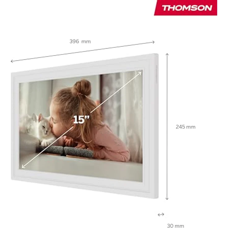 Thomson Digitaler Bilderrahmen 15 Zoll, FHD IPS-Touchscreen, 32 GB Speicher, Automatische Drehung, Weiß – Bild 2