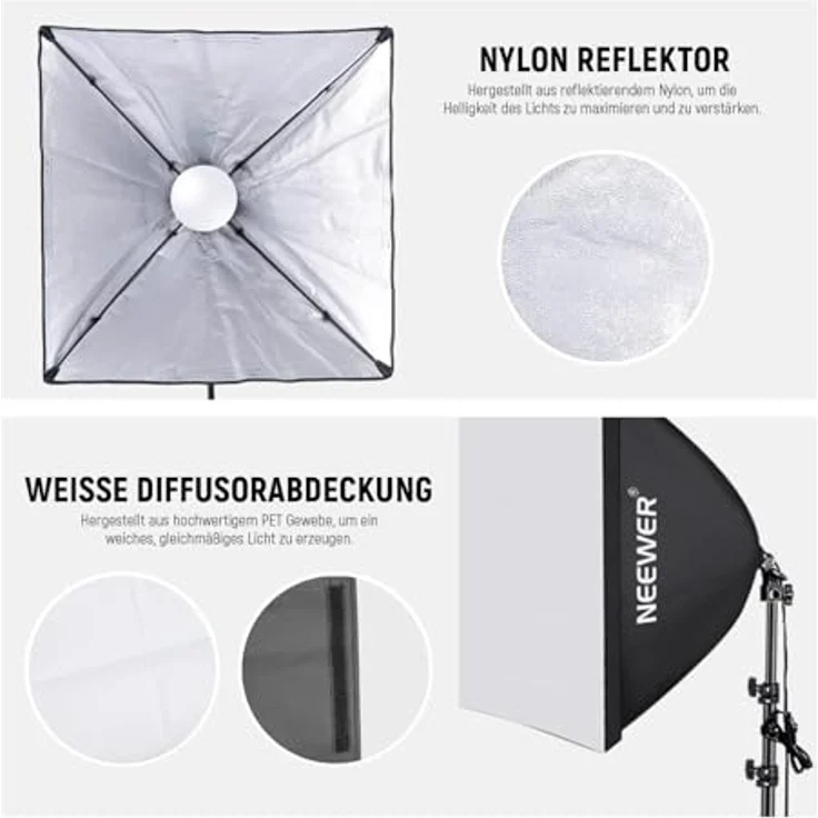 Neewer 60x60cm Softbox mit E27 Sockel 700W Studioleuchte Softbox Set, für Fotostudio-Porträts, Produktfotografie und Videoaufnahme – Bild 5