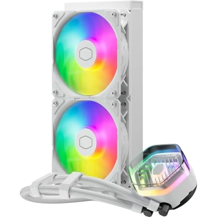 Cooler Master MasterLiquid Atmos 240 White CPU-Wasserkühler – AIO-Wasserkühlung, Doppelkammerpumpe, Sickleflow 120 Edge-Lüfter, ARGB Gen 2, LGA1700- & AM5 – Weiß – Bild 1