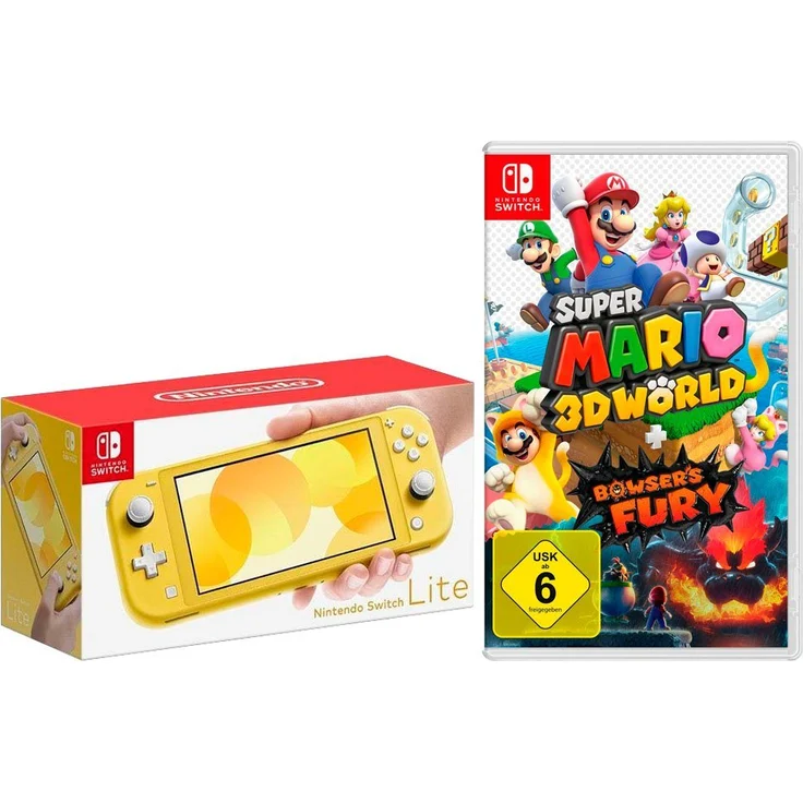 Nintendo Switch Lite, tragbare Konsole mit integrierter Steuerung, inkl. Mario 3D World + Bowser's Fury