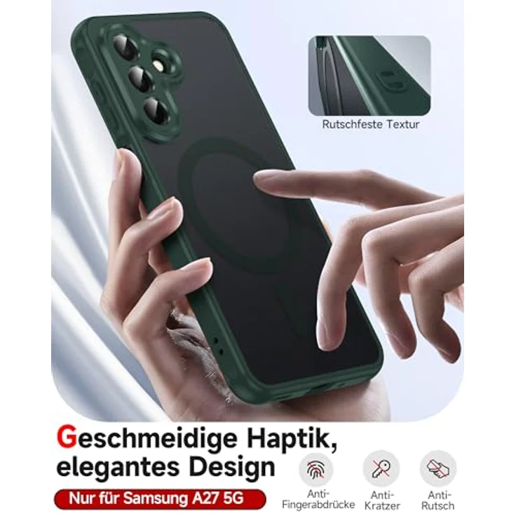 LeYi Magnetische Handyhülle für Samsung Galaxy A27 5G, Mattes Durchscheinendes Case Cover mit Militärschutz, 2 Stück, Grün – Bild 2