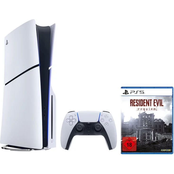 PlayStation 5 PS5 Disk Slim Edition, 1TB Konsole mit ultraschneller SSD und haptischem Feedback + Resident Evil Requiem, 1TB Spiel