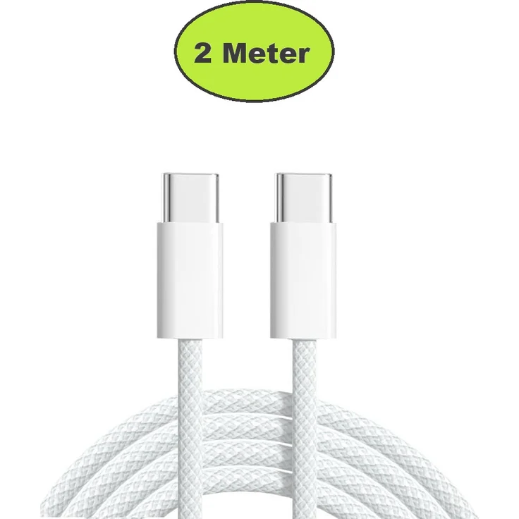 Ventarent Schnellladekabel USB-C, Weiß, 2 Meter - Gewebt, kompatibel mit Samsung Galaxy S25, S24, S23, S22, S21 Ultra und iPhone 16, 15 Pro Max, Schnellladefunktion