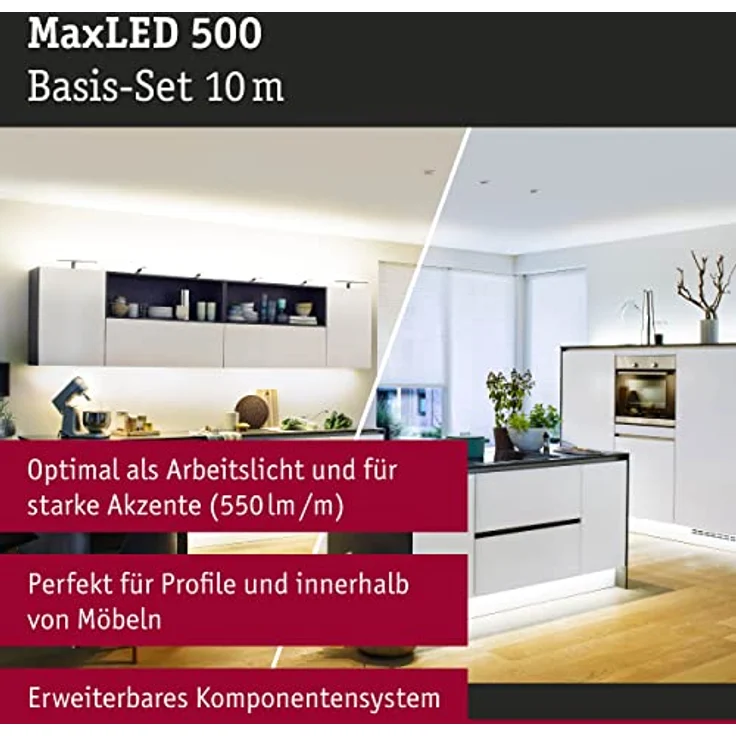 Paulmann 70565 LED Stripe SmartHome MaxLED Tunable White Basisset incl. 1x47 Watt dimmbar Lichtband Silber Lichtstreifen Kunststoff LED Band 3000 K – Bild 2