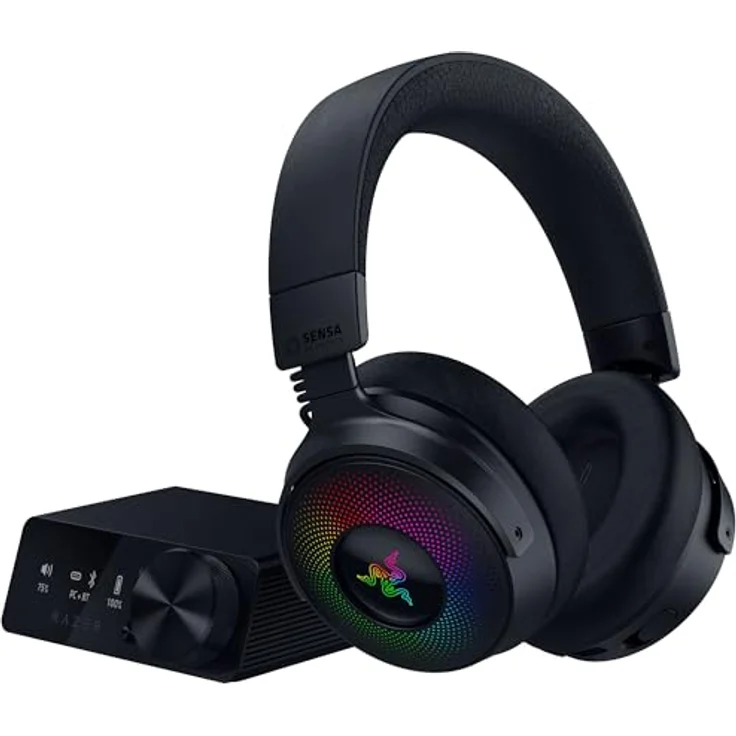 Razer Kraken V4 Pro - Kabelloses Gaming-Headset mit Sensa HD-Haptik, OLED-Control-Hub, TriForce 40mm Treiber, HyperSpeed & Bluetooth, THX Spatial Audio, RGB - Schwarz – Bild 1