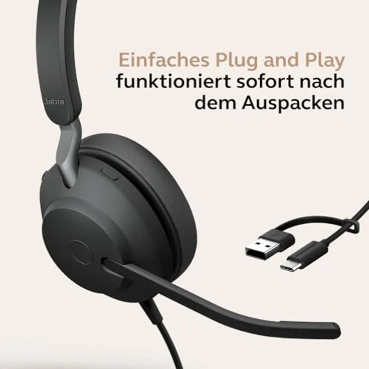Jabra Evolve2 40 SE, schnurgebundenes Mono Headset mit USB-C/A, zertifiziert für UC-Plattformen, hohe Geräuschunterdrückung und komfortable Passform – Bild 7