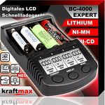 kraftmax BC-4000 EXPERT - Universal Akku Ladegerät SMART Li-Ion Technology und Innenwiderstandsmessung - für Lithium und NiMH Akkus der neuesten Generation optimiert, z.B. 18650 Akkus - Schwarz