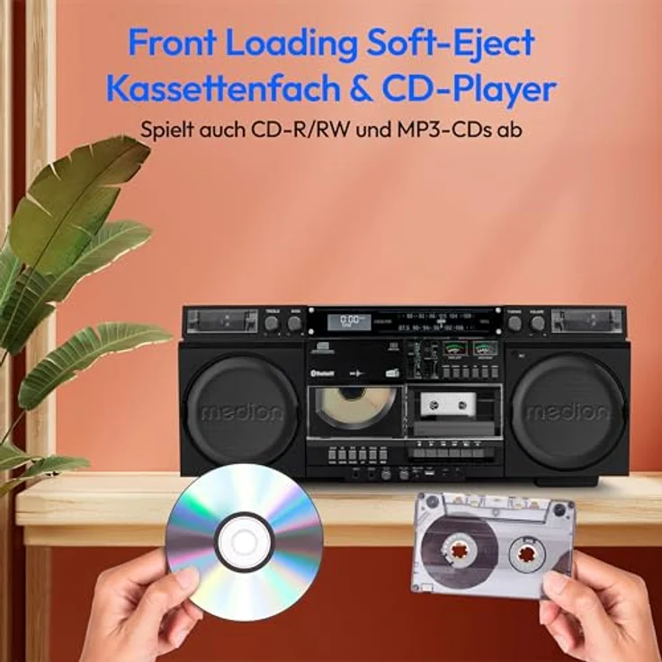 MEDION LIFE® P66538 Retro-Boombox, DAB+/UKW, Bluetooth® 5.3, CD-Player, Kassettendeck, X-Bass, 2x10W RMS – Bild 7