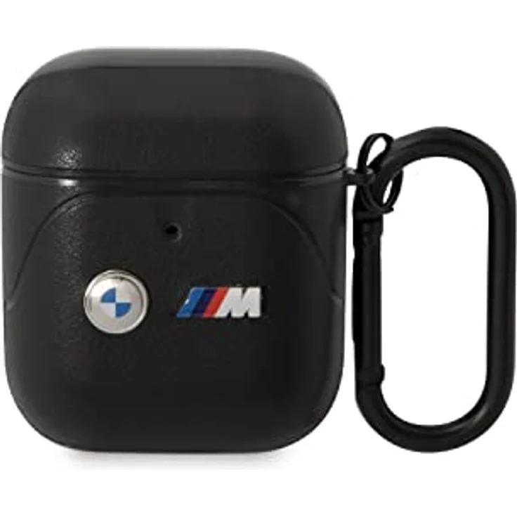 BMW BMA222PVTK, Hülle für AirPods 1/2 mit 360-Grad-Schutz, Schwarz Leather Curved Line, Schlüsselanhänger kompatibel – Bild 1