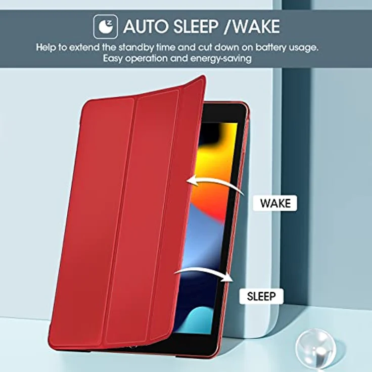 ProCase Hülle für iPad 10.2 Zoll 2019 7th Generation(A2197/A2198/A2200) Dreifach Falt Klapp Schutzhülle Case, Ultra Dünn Leicht Ständer Schale Smart Cover mit Translucent Frosted Rückhülle -Rot – Bild 4