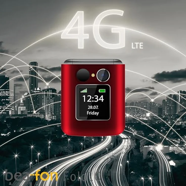 Beafon Fold10 LTE Klapphandy, SOS Notruftaste, XL Farbinnendisplay 2,2" (5,58cm), XL Farbaußendisplay 1,44" (3,65cm), Fotokontaktanzeige, Kamera, Lichtsignal, Tischladeschale, rot – Bild 2