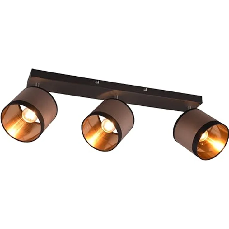 RL LIVE YOUR LIGHT Reality Leuchten Spotbalken Davos R81553041, Metall Schwarz matt, Schirme Stoff Taupe/Schwarz/goldfarbig, exkl. 3x E14 - Smarte Deckenbeleuchtung 3-flammig – Bild 1