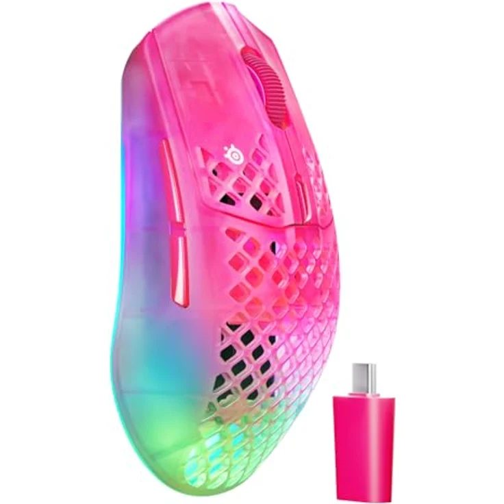 SteelSeries Aerox 3 Wireless Gen 2 – Ultraleichte 68-g-Gaming-Maus mit 26K DPI-Sensor, 200 Std. Akkulaufzeit, IP54, RGB, Magenta – Bild 1