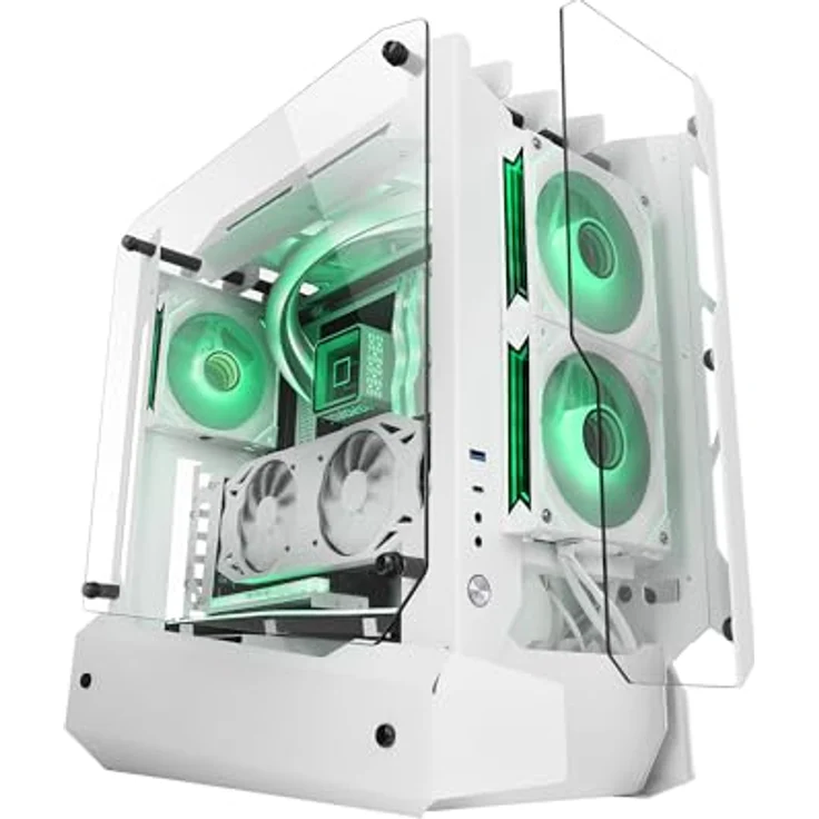 Mars Gaming MC-Edge ATX Gaming Gehäuse, Open Air Design mit dreifach gehärtetem Glas, USB-C und USB 3.0, Weiß – Bild 1