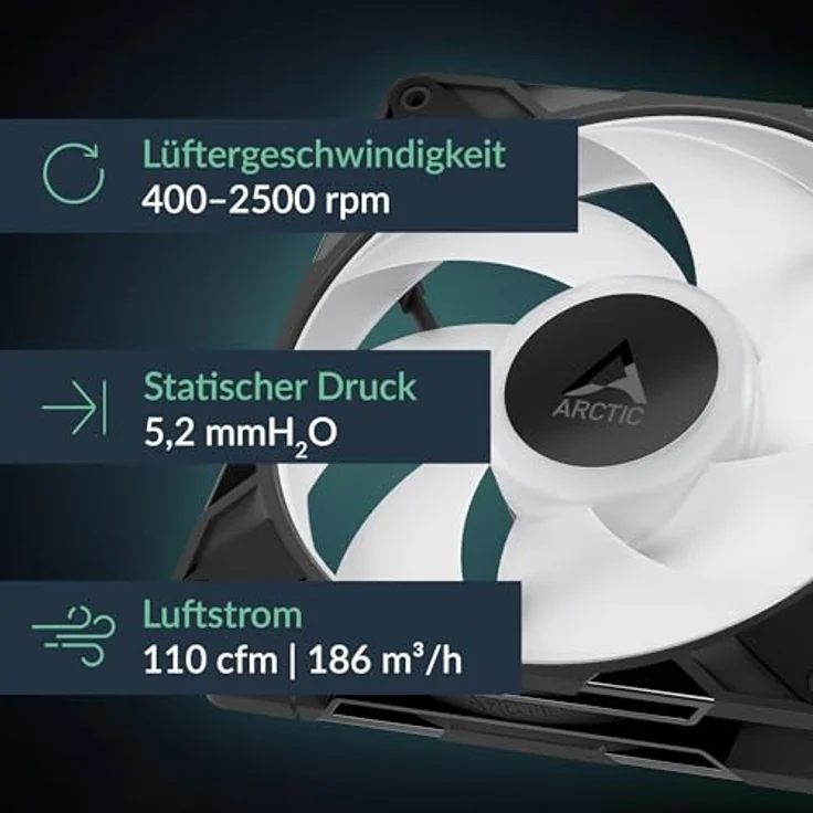 ARCTIC P14 Pro A-RGB PWM-Lüfter, 3er-Pack, 140mm, schwarz, hoher statischer Druck, adressierbare RGB-Beleuchtung, leises Fluidlager – Bild 2