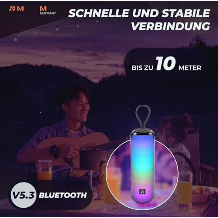MusicMan BT-X66, Tragbarer Bluetooth-Lautsprecher mit RGB-Disco-Lichtern, FM-Radio, USB- und MicroSD-Wiedergabe, 1800mAh Akku, integriertem Mikrofon & AUX-Eingang – Bild 4
