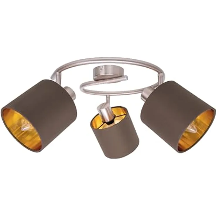 Näve Leuchten - 3er Wand- und Deckenrondell aus Metall mit Stoffschirmen - Deckenlampe für Wohnzimmer, Esszimmer, Flur und Büro - Maron/Braun, 28,5 cm