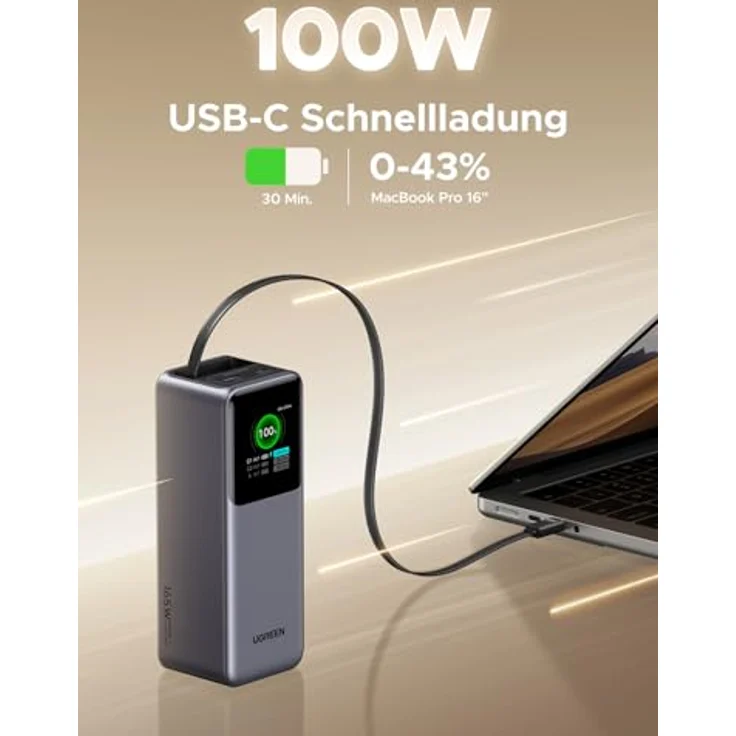 UGREEN Nexode Power Bank 20000mAh, 165W Schnellladen, 65cm einziehbares Kabel, kompatibel mit iPhone 16/15 Serie, Galaxy S25, MacBook und Dell Laptop – Bild 3