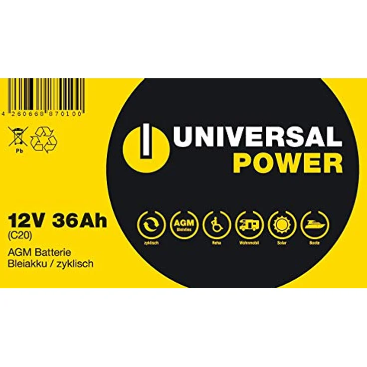 Universal Power 12-36 12V 36Ah AGM Rasenmäher Akku, Robust & Wartungsfrei – Bild 5