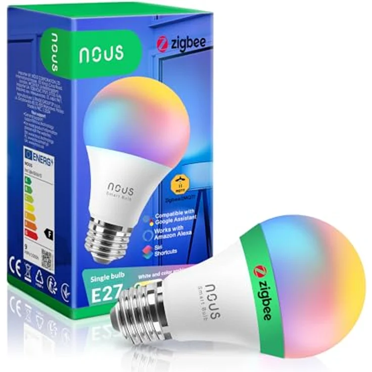 NOUS P3Z ZigBee Smart Glühbirne E27 LED, RGB-W, Kompatibel mit Alexa, Google Home, SmartThings, Fernbedienung, 1 Pack – Bild 1
