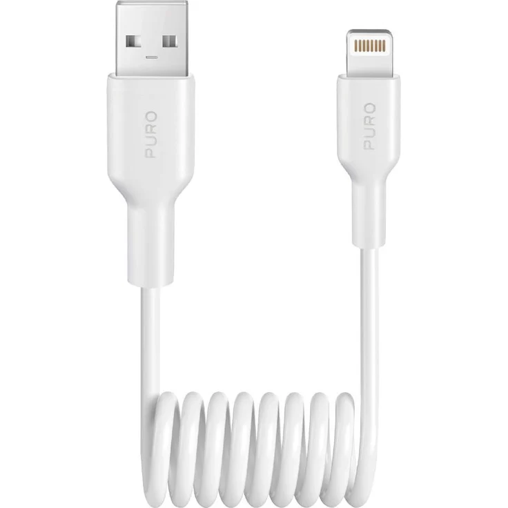 Puro Spiralkabel USB-A zu Lightning, 12W, 1m, Weiß mit TPE-Material und verstärkten Enden