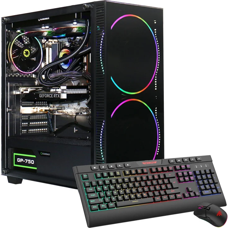 GameMax Black Hole 7838, Gaming-PC mit AMD Ryzen 7 9700X, 16GB DDR5, 1TB SSD und NVIDIA GeForce RTX 5070, inkl. IceChill 240 Wasserkühlung und ARGB-Beleuchtung