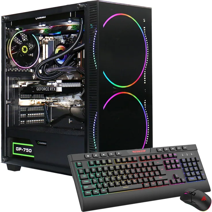 GameMax Black Hole 7838, Gaming-PC mit AMD Ryzen 7 9700X, 16GB DDR5, 1TB SSD und NVIDIA GeForce RTX 5070, inkl. IceChill 240 Wasserkühlung und ARGB-Beleuchtung