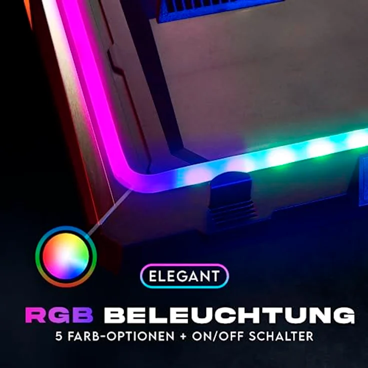 KLIM Mistral Laptop Kühler, Turbo-Ventilator (4500 U/min), Gummiring Dichtung, RGB-Beleuchtung, für 15-17 Zoll Gaming Notebooks – Bild 4
