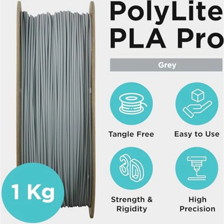 Polymaker PolyLite PLA PRO, 3D Filament 1.75mm, 1kg, Grau, hohe Zähigkeit und Steifigkeit, hervorragende Schlagfestigkeit – Bild 5