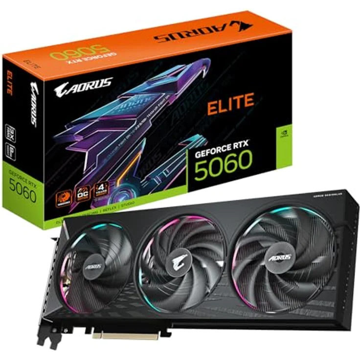 Gigabyte AORUS GeForce RTX 5060 Elite 8G Grafikkarte - 8GB GDDR7, 128bit, PCI-E 5.0, 2722 MHz Kerntakt, RGB Halo, WINDFORCE-Kühlsystem, Dual-BIOS – Bild 1
