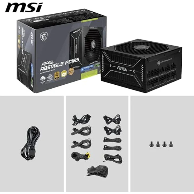 MSI MAG A850GLS PCIE5, 850 Watt ATX Netzteil mit 80 PLUS Gold-Zertifizierung, modularer Kabelmanagement, Schwarz – Bild 7
