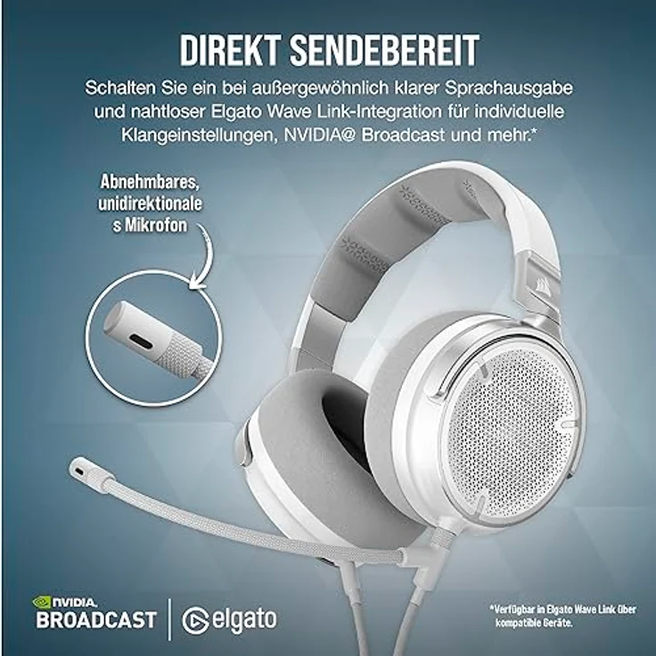 Corsair Virtuoso PRO Kabelgebundenes Open Back Gaming Headset - Abnehmbares Unidirektionales Mikrofon - 50mm Graphene Treiber - 20Hz-40 kHz Frequenzgang - Weiß – Bild 5