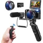 Fine Life Pro V01 4K Videokamera Camcorder, 48 MP, mit Stativ und Mikrofon, 16x Digitalzoom, 180° Flip 3.0" Bildschirm