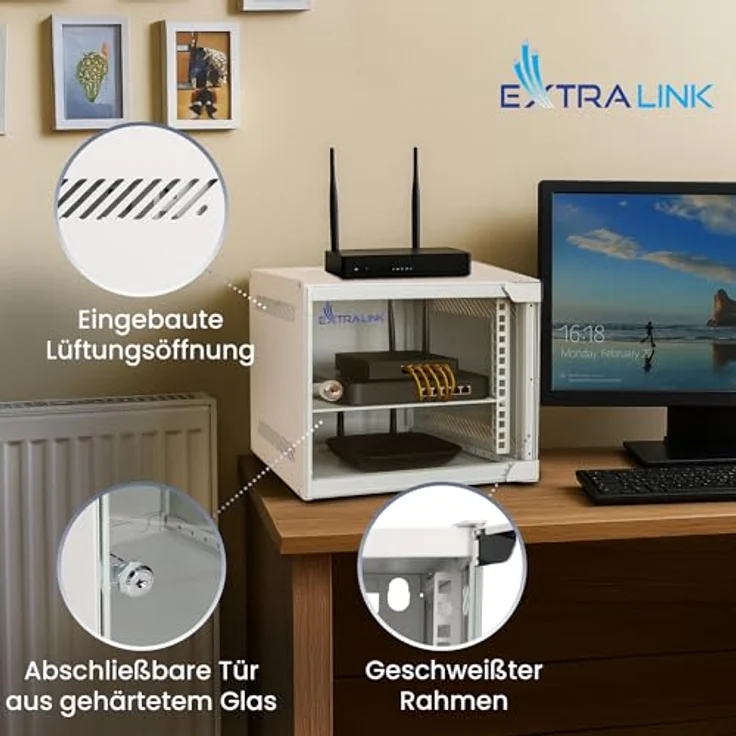 Extralink Server-Rack 10" 6HE, Netzwerkschrank 310 mm mit abschließbarem Schutz und optimaler Luftzirkulation, grau – Bild 2