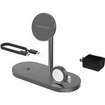 CubeNest kabelloses Ladegerät 3-in-1 für Apple iPhone 12/13/14/15, AirPods, Apple Watch | 20W Schnellladegerät | robuste Aluminiumverarbeitung