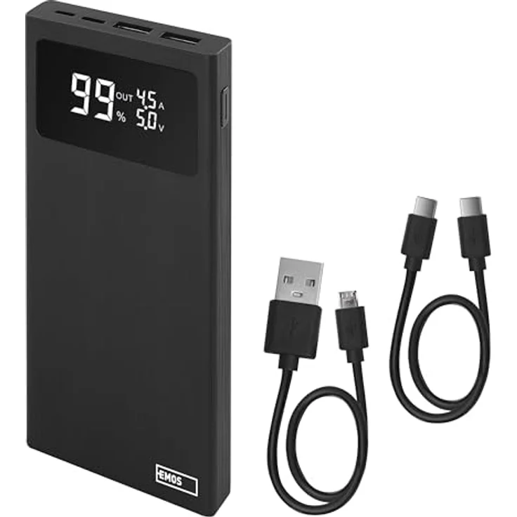 EMOS Powerbank BetaQ 10000mAh, 22,5 W Quick-Charge externer Akku/Ladegerät mit Display, Passthrough, 3X Output + 2X Input, schwarz – Bild 1