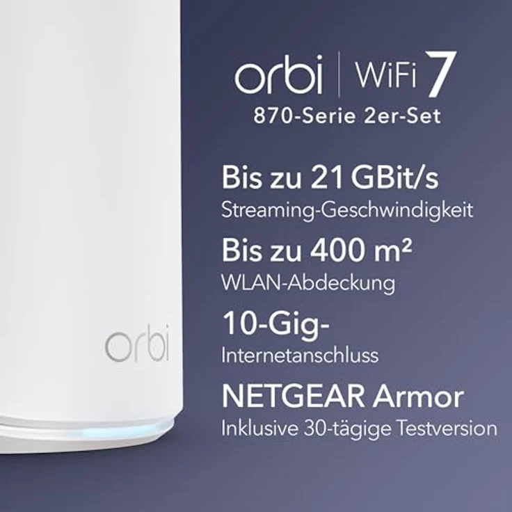 Netgear Orbi 870 Series (RBE872) 2er Set, WiFi 7 Router mit bis zu 21 Gbps, 360° Abdeckung, Weiss – Bild 2