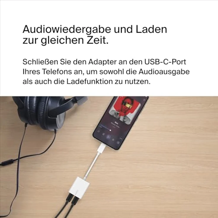 Belkin RockStar USB-C Audio + Charge Adapter, 2-in-1 Audio- und Ladeadapter mit 60W Power Delivery, 24 pin USB-C männlich zu weiblich, 14 m, weiß – Bild 2
